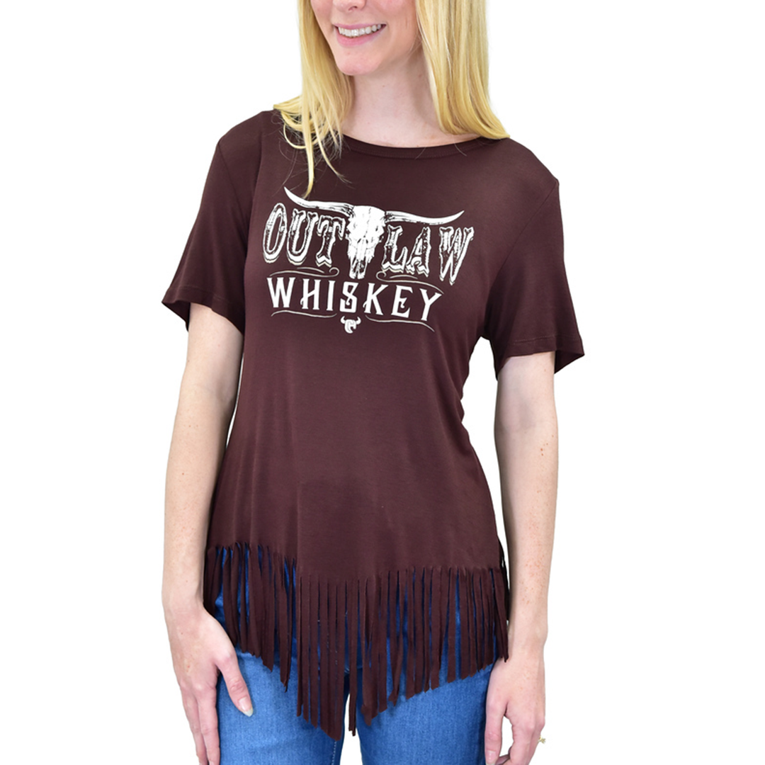 T-shirt frangé clouté en simili daim pour femme Cowgirl Hardware