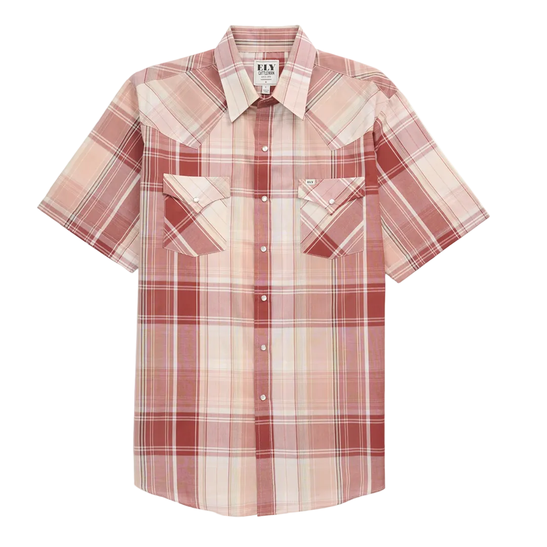 Ely Cattleman Men's Plaid Short Sleeve Snap Shirt