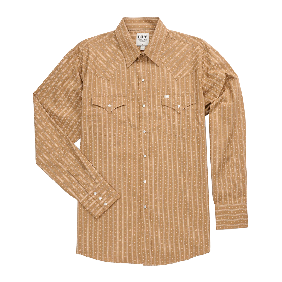 Ely Cattleman Men's  Barbed Wire Print Long Sleeve Snap Shirt