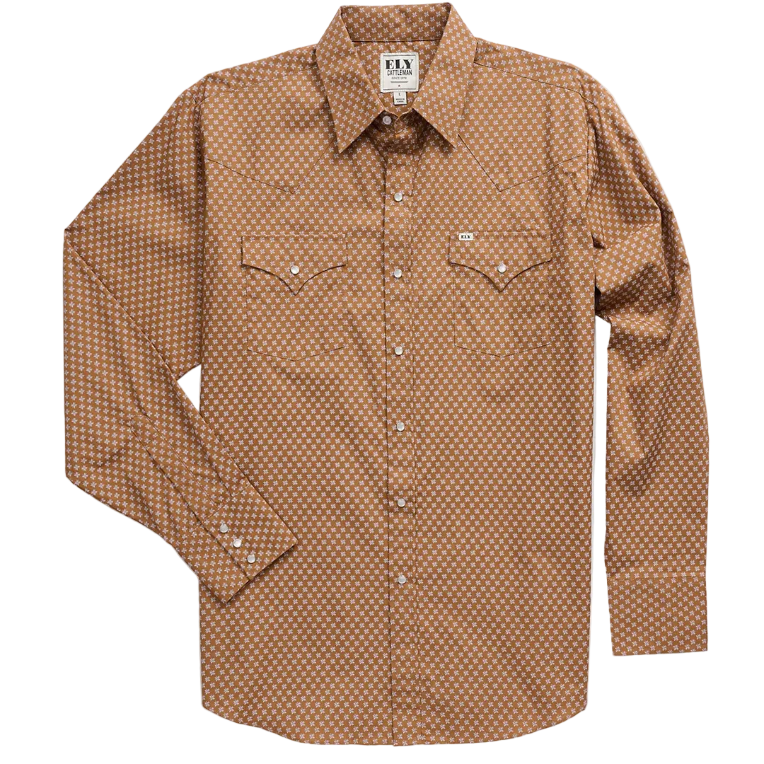 Ely Cattleman Men's Retro Star Print Western Long Sleeve Snap Shirt