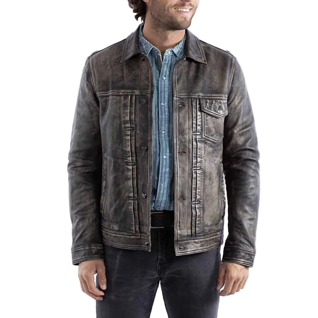 Scully Men's Distressed Leather Trucker Jacket