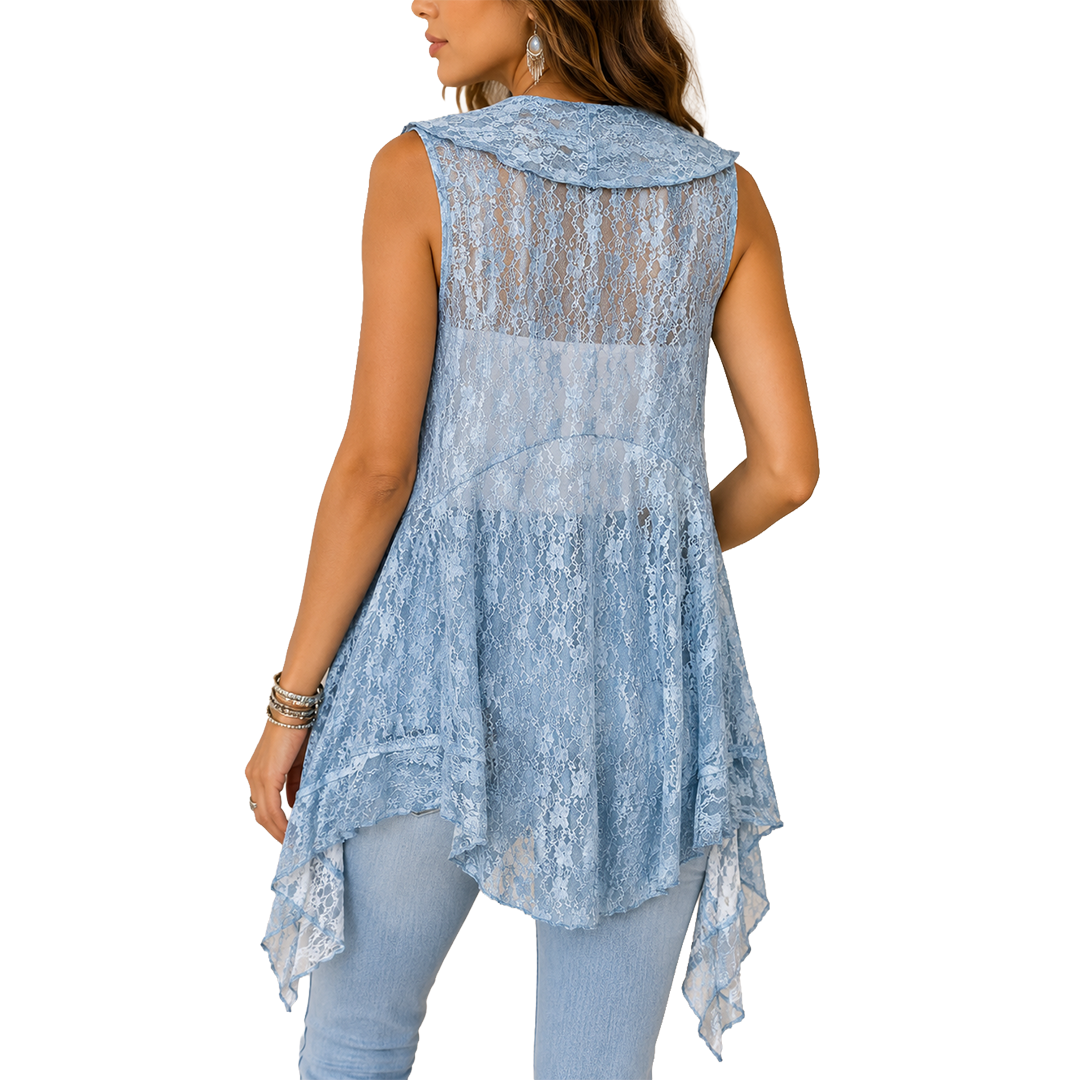 Origami By Vivien Women's Denim Mesh Sleeveless Duster
