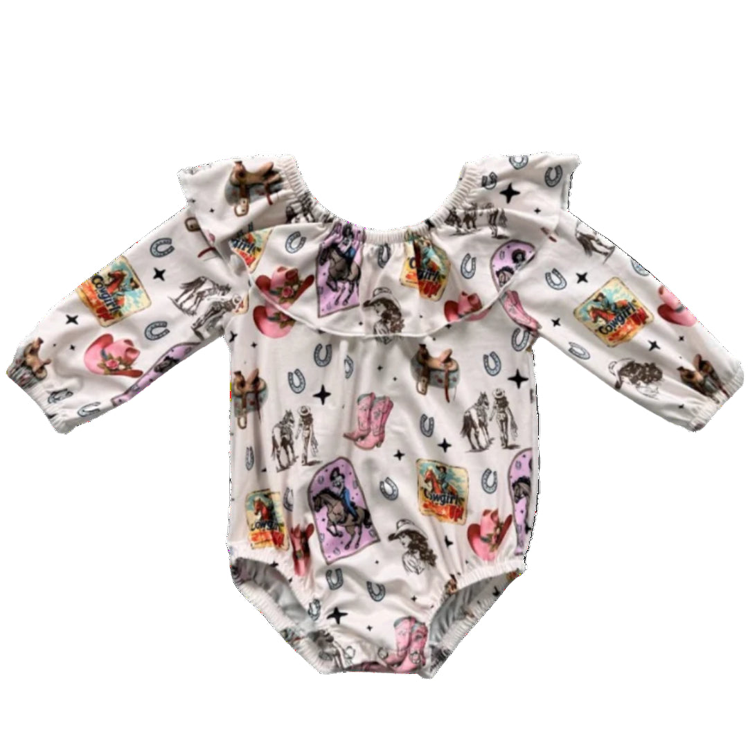 Shea Baby Baby Girls' Pink Vintage Cowgirl Long Sleeve Onesie