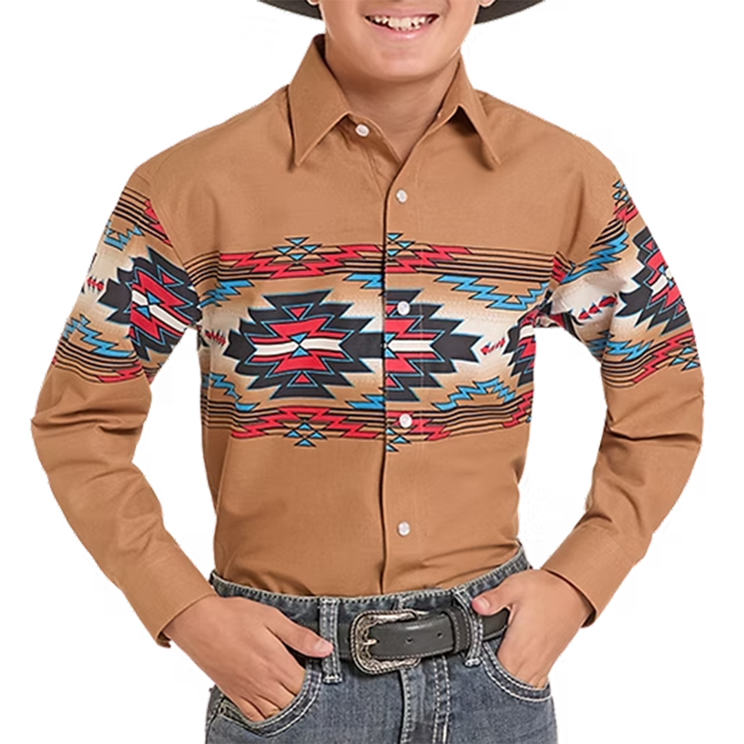 Chemise à boutons-pression Panhandle Boys avec imprimé aztèque sur le bord