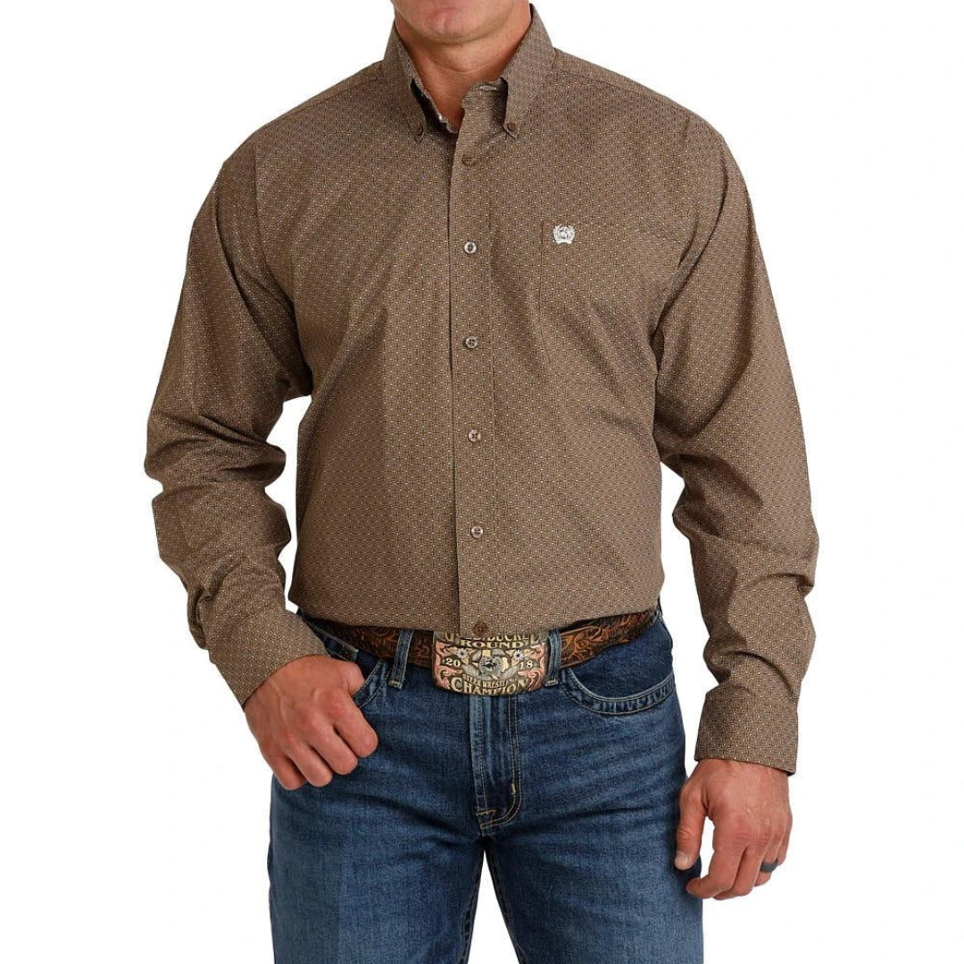 Chemise boutonnée à manches longues imprimé géométrique Cinch pour homme
