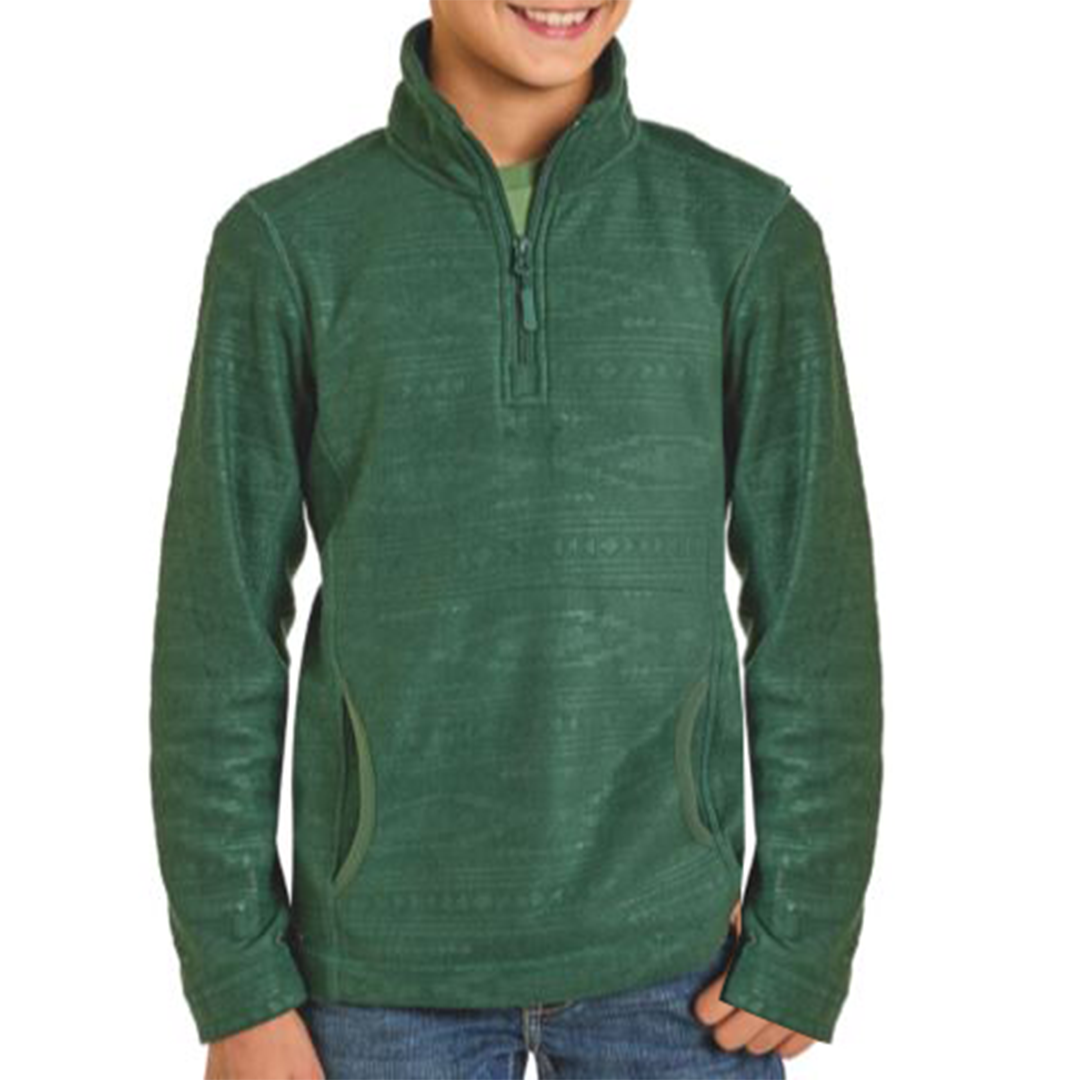 Rock & Roll Denim Boys' Horizontal Aztec Embossed Fleece 1/4 Zip Pullover