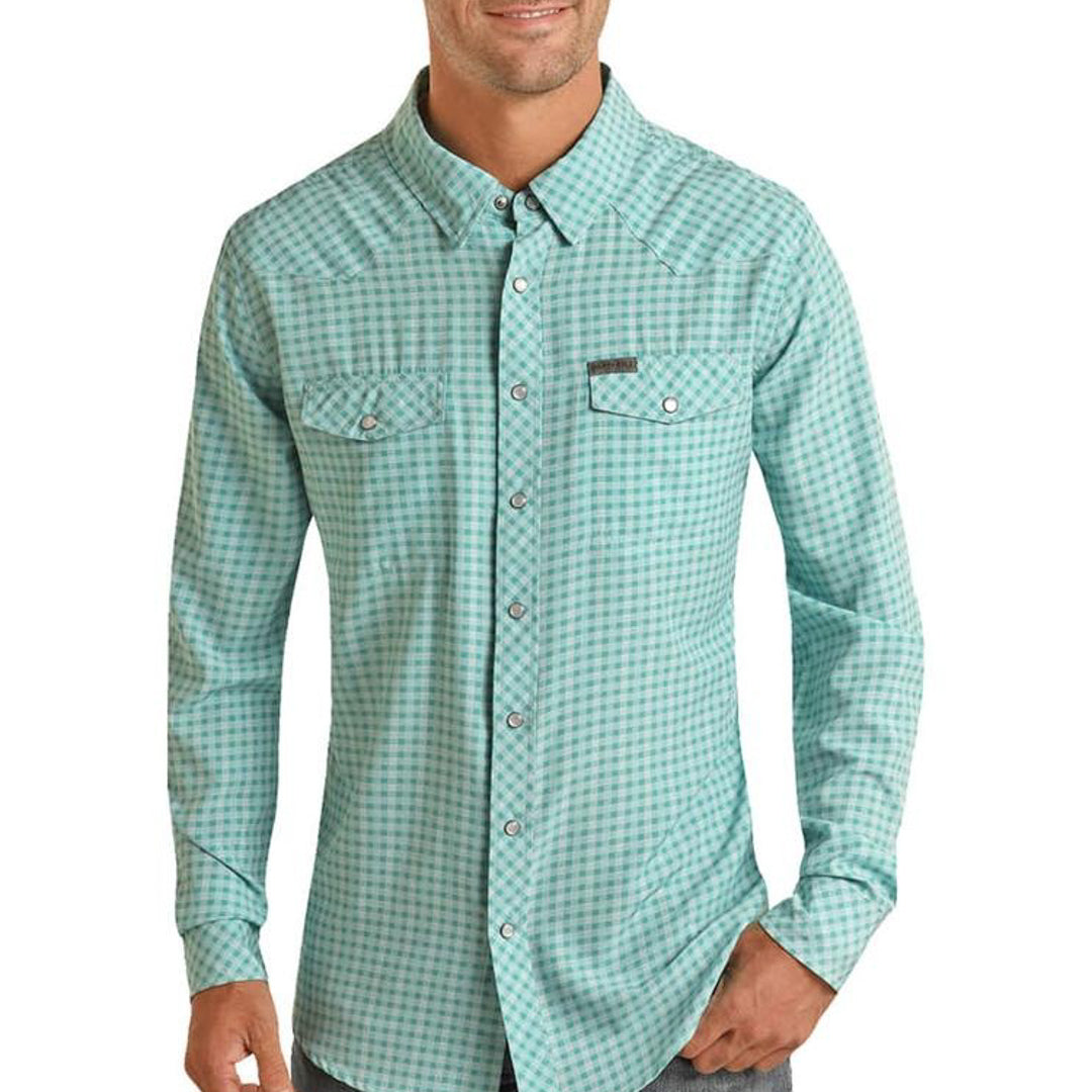 Panhandle Men's Plaid Snap Shirt In Turquoise