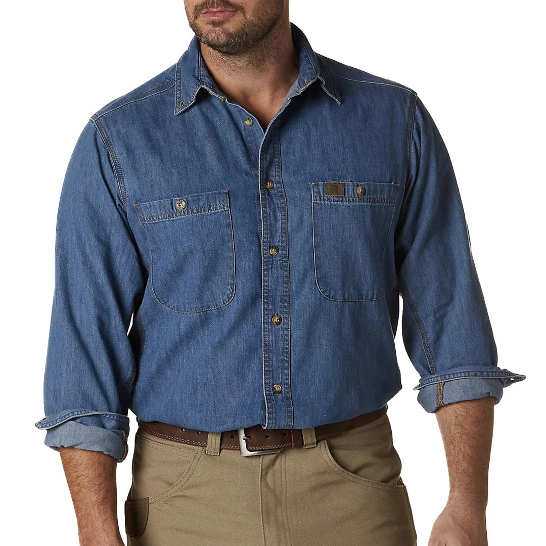 Wrangler RIGGS Workwear Men's Denim Long Sleeve Button-Down Shirt ...