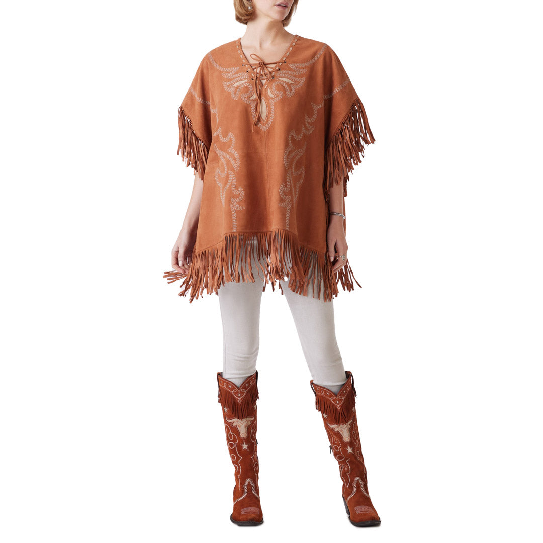 Double D Ranch Women's Rope & Ride Poncho Suede Top