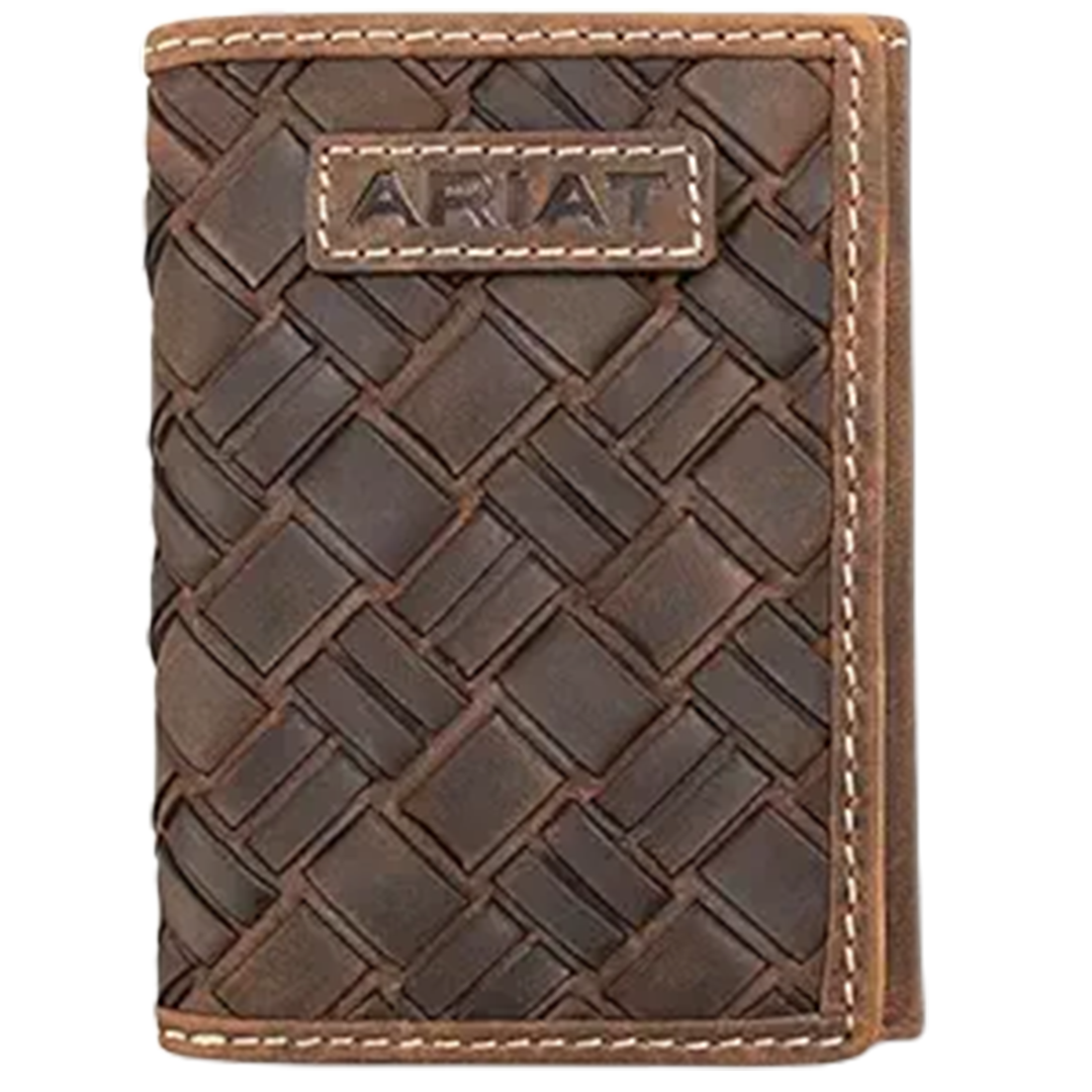 Portefeuille à trois volets en cuir à motif tressé Ariat pour homme