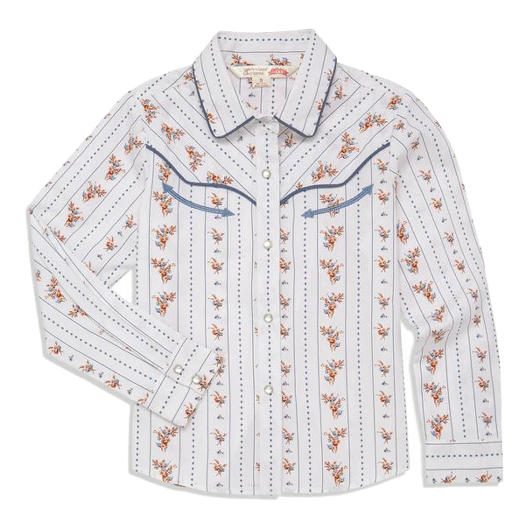 Cumberland Outfitters Girl's Floral Stripe Print Western Snap Shirt