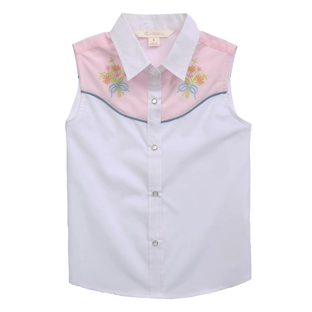 Ely Cattleman Girls' Floral Embroidery Sleeveless Snap Shirt