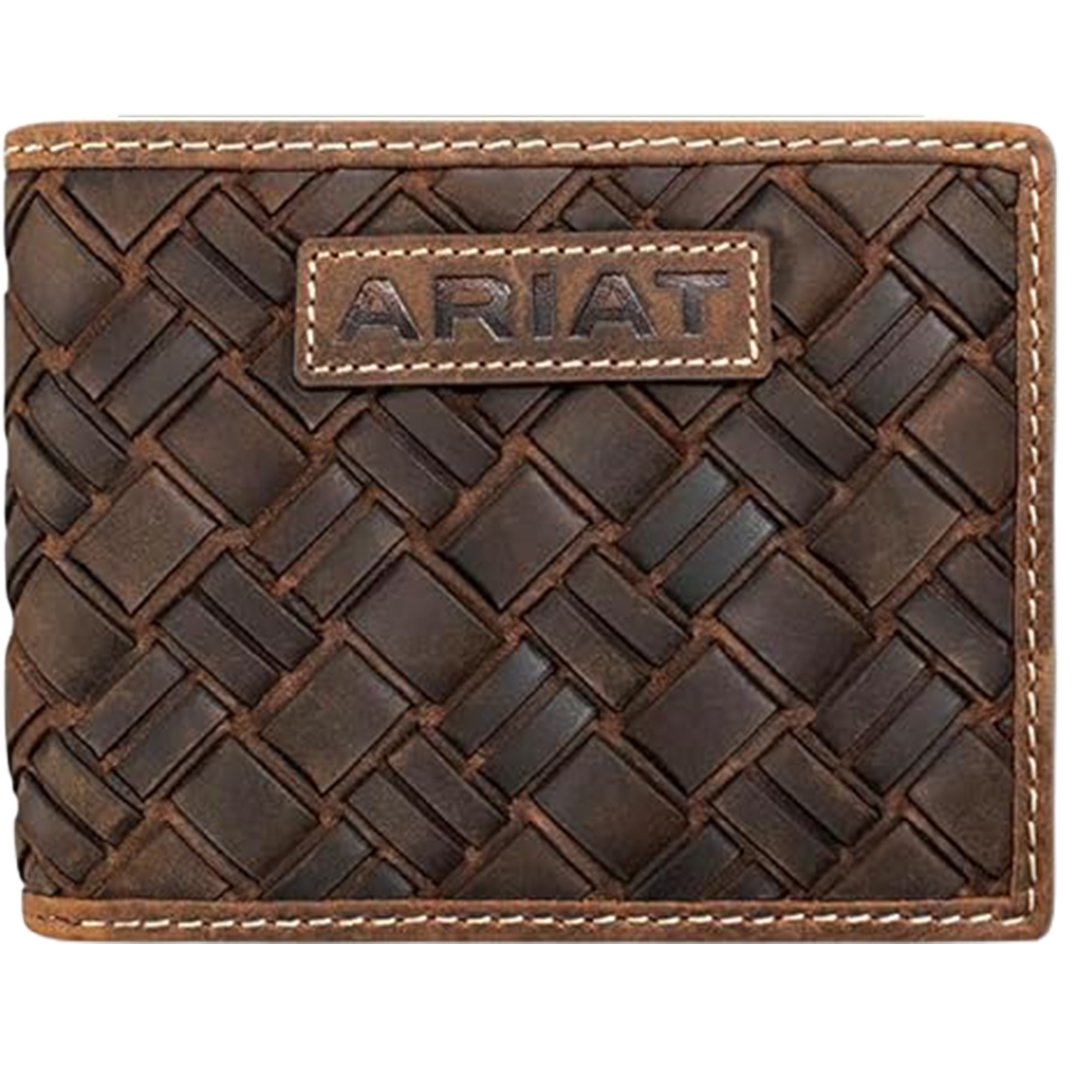 Portefeuille en cuir pleine fleur Ariat pour homme avec motif de tissage de panier