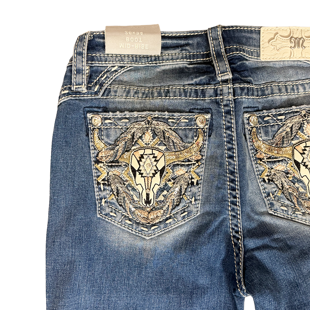 Miss Me Women's Head Feather Bootcut Jeans