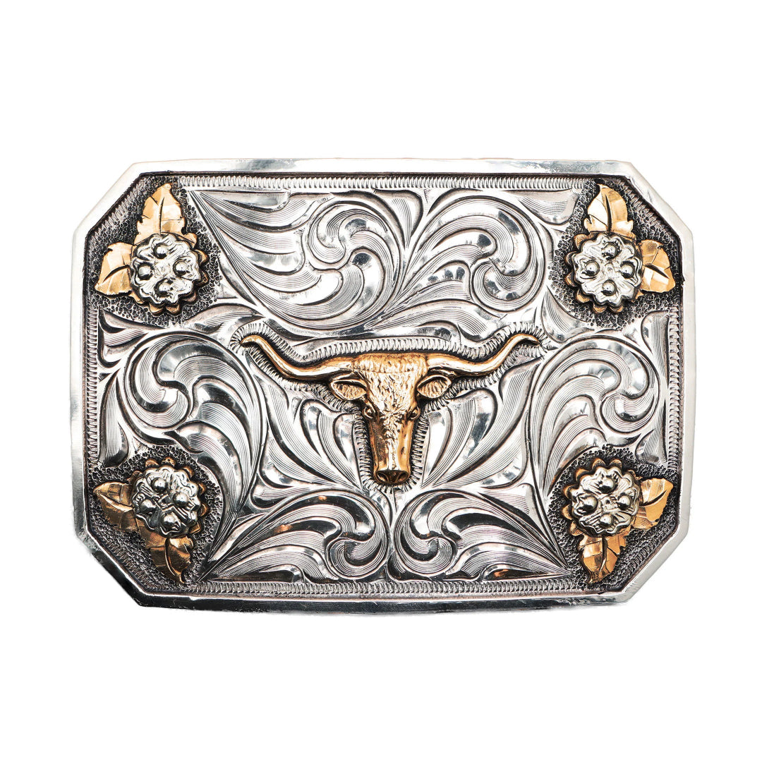 AndWest Longhorn with Flowered Corners Buckle