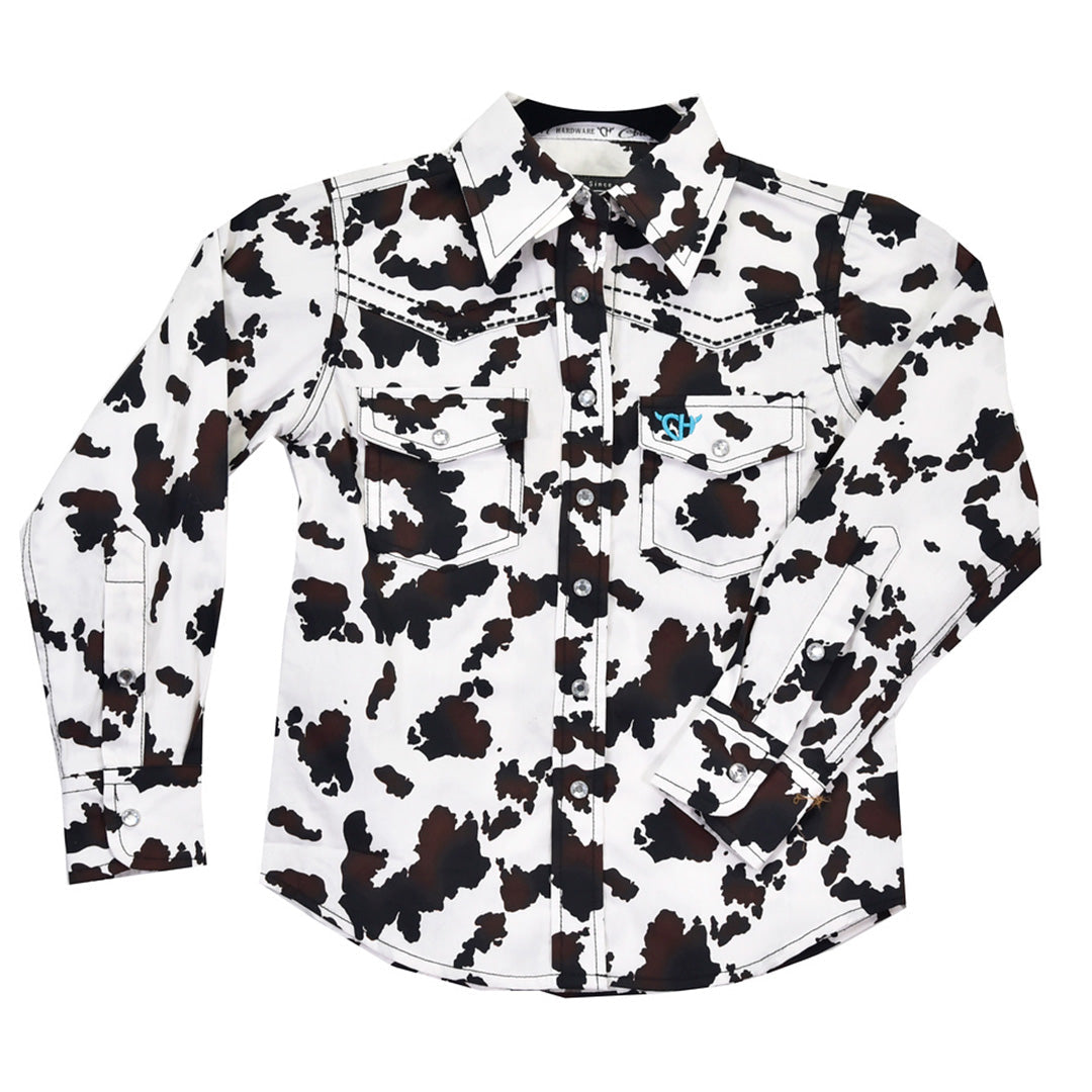 Chemise western à manches longues noire à imprimé vachette pour enfant Cowgirl Hardware