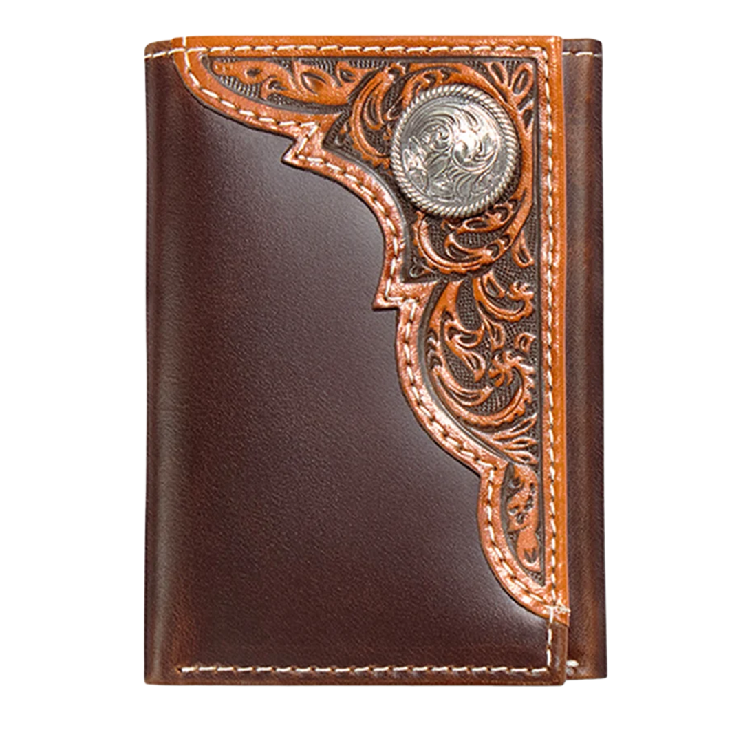Portefeuille homme Ariat en cuir de buffle à trois volets brodé