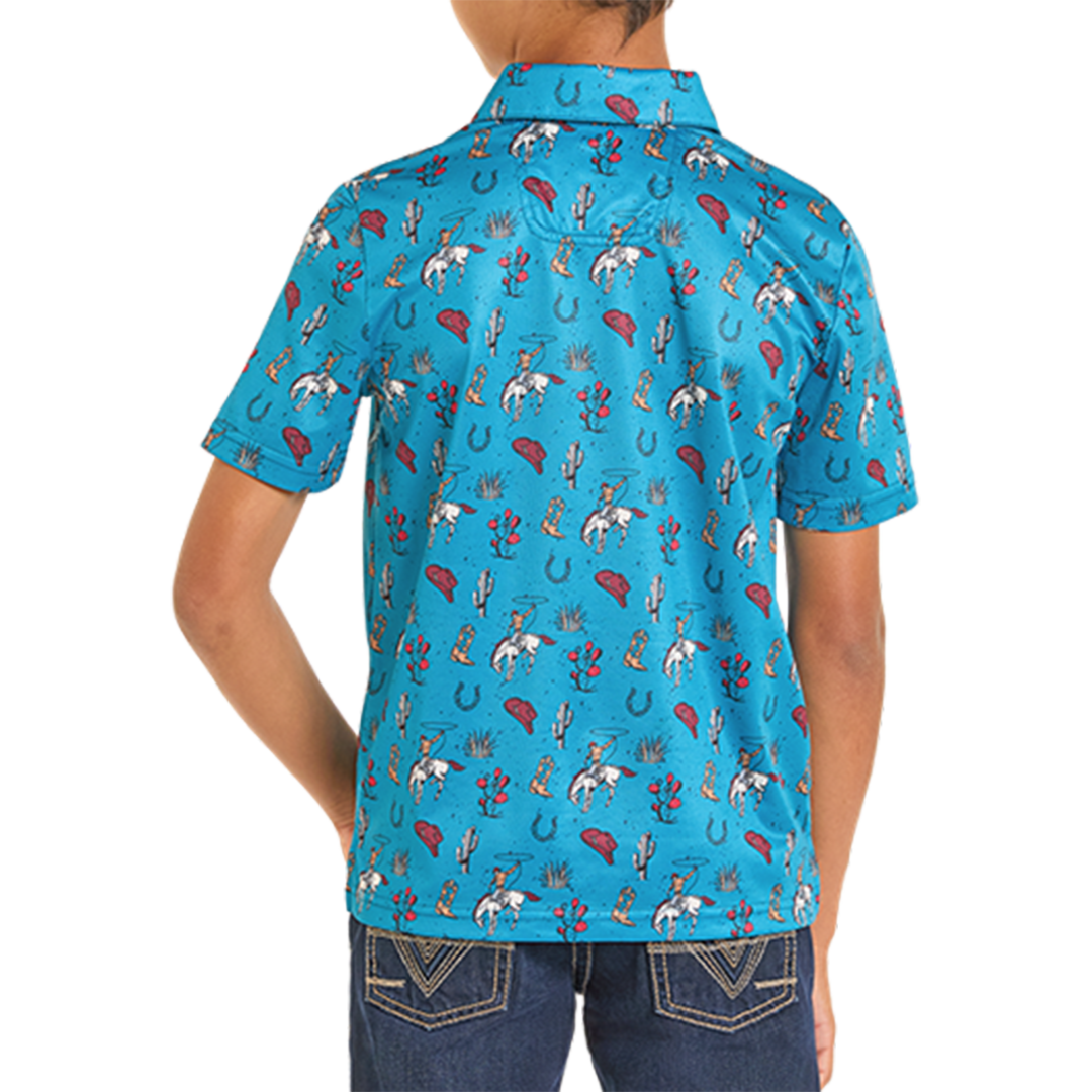 Rock & Roll Denim Boys' Cactus And Cowboy Print Short Sleeve Polo
