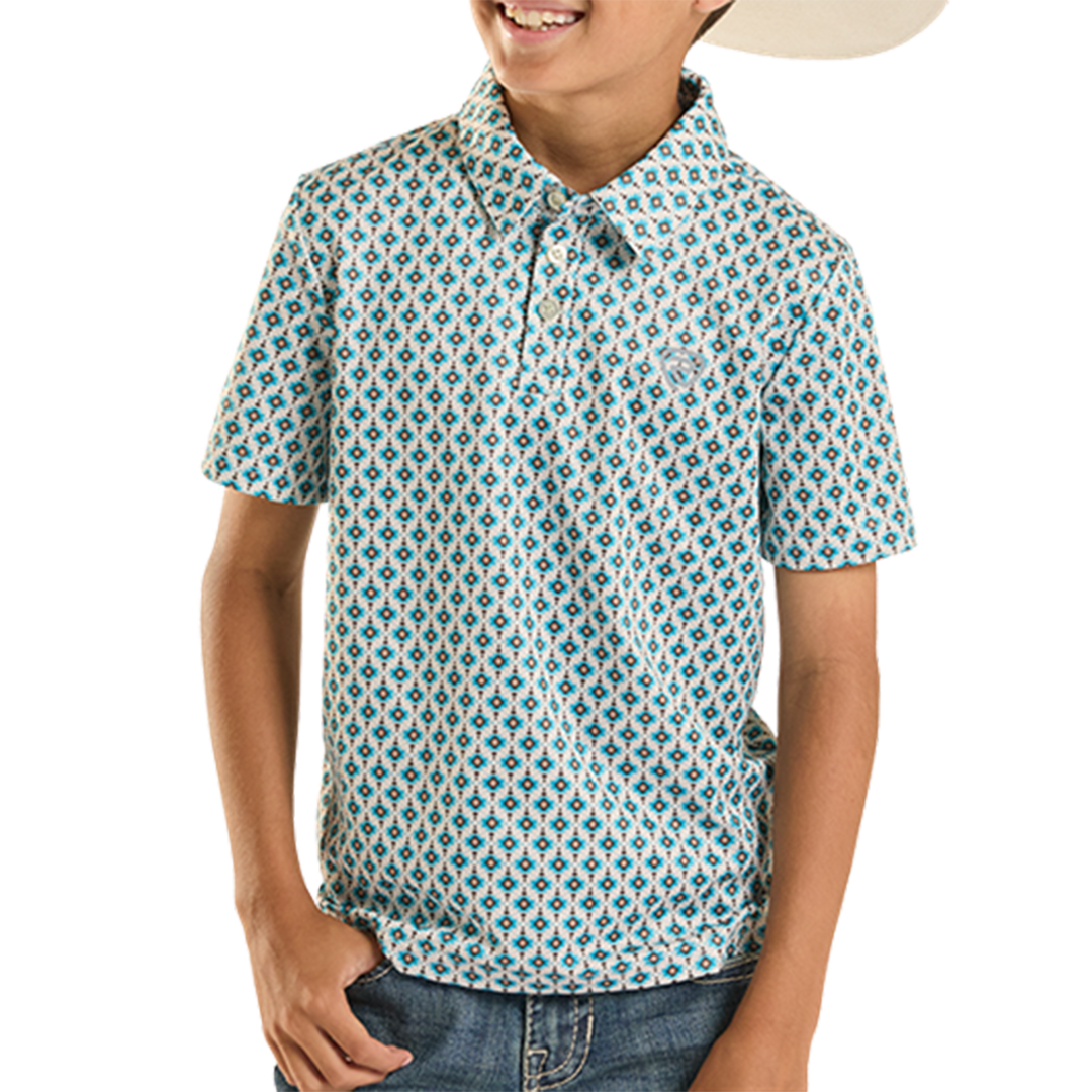 Rock & Roll Denim Polo à manches courtes imprimé Longhorn pour garçons