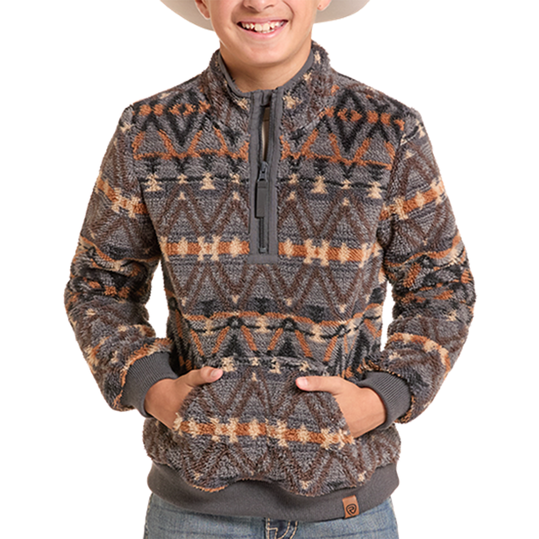Chandail à manches longues imprimé ¼ zip Aztec Rock & Roll Denim pour garçons