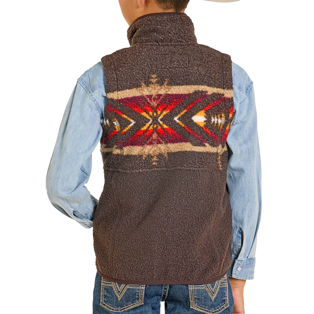 Rock & Roll Denim Boys' Aztec Border Teddy Vest