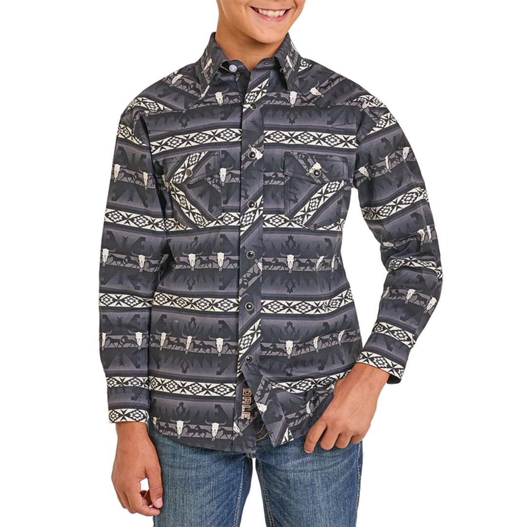 Rock & Roll Denim Boys' Aztec Long Sleeve Snap Shirt