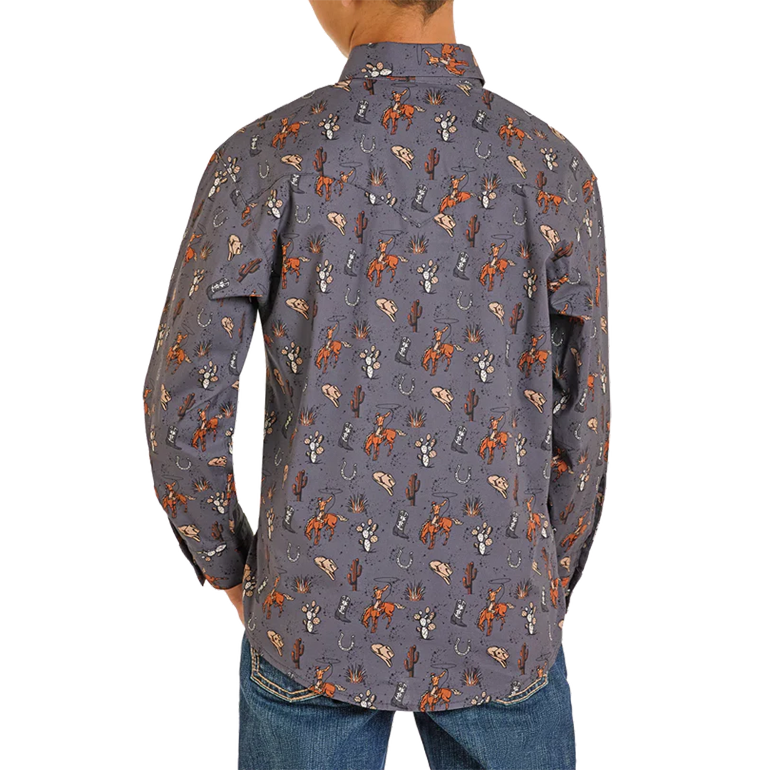 Rock & Roll Denim Boys' Novelty Long Sleeve Snap Shirt