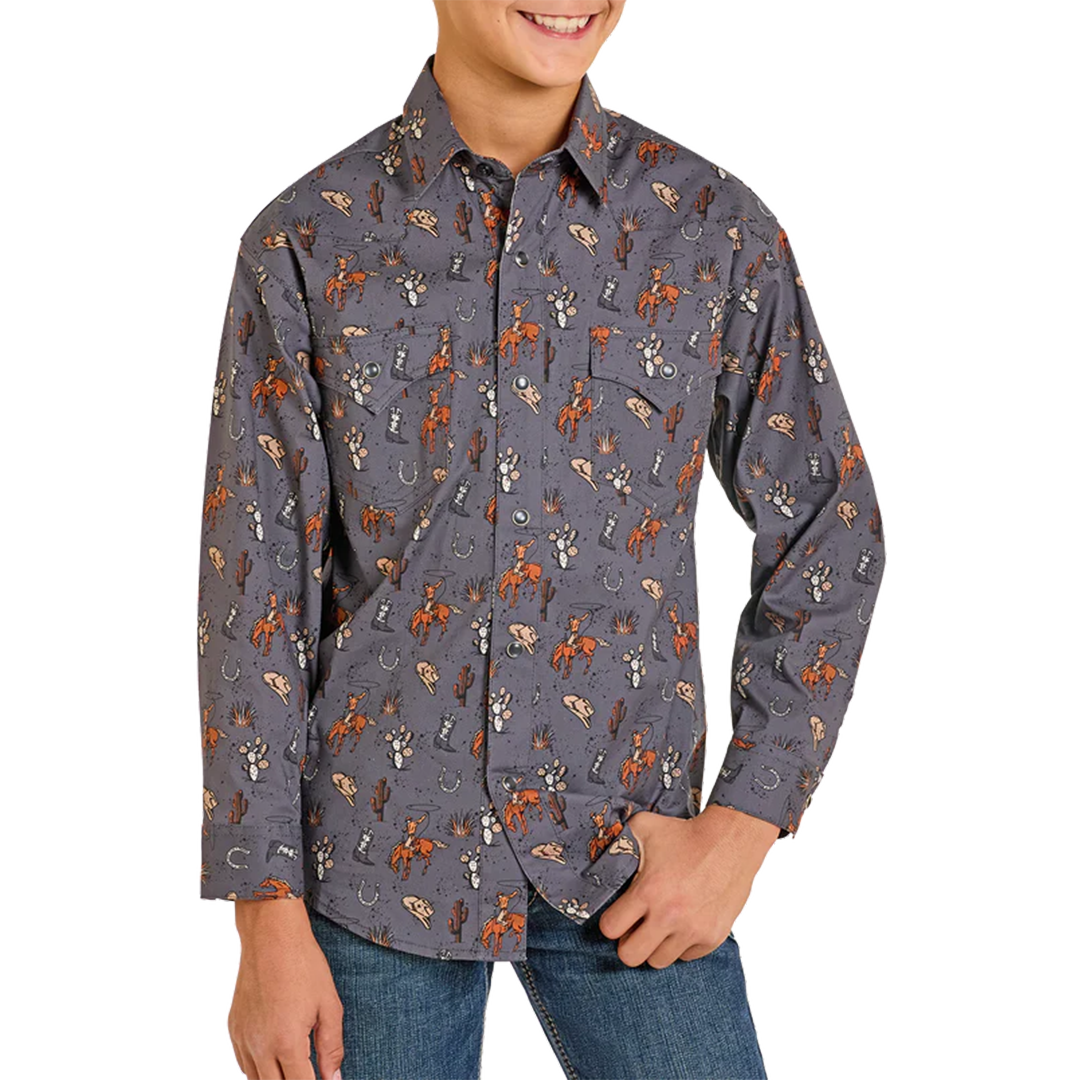 Rock & Roll Denim Boys' Novelty Long Sleeve Snap Shirt