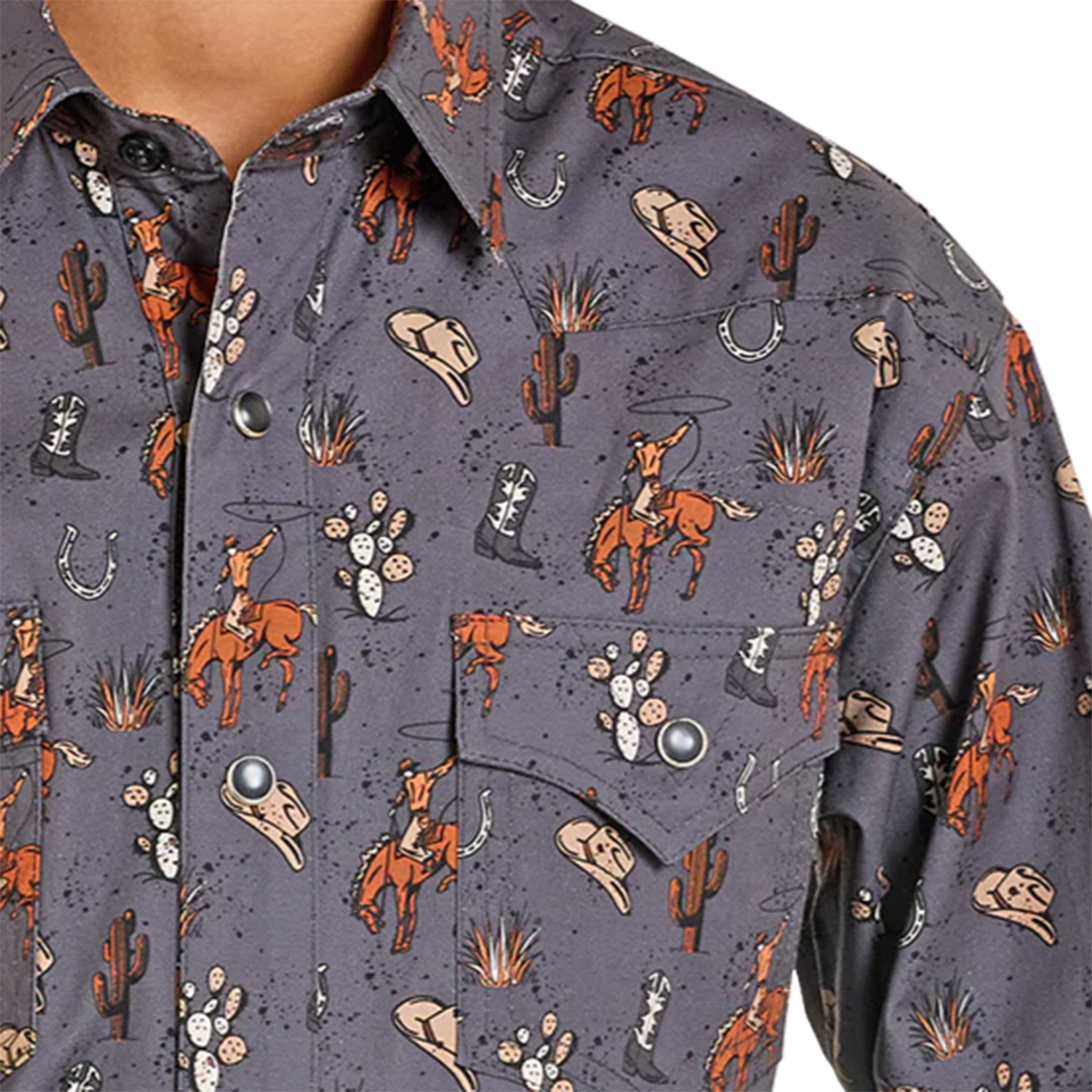Rock & Roll Denim Boys' Novelty Long Sleeve Snap Shirt