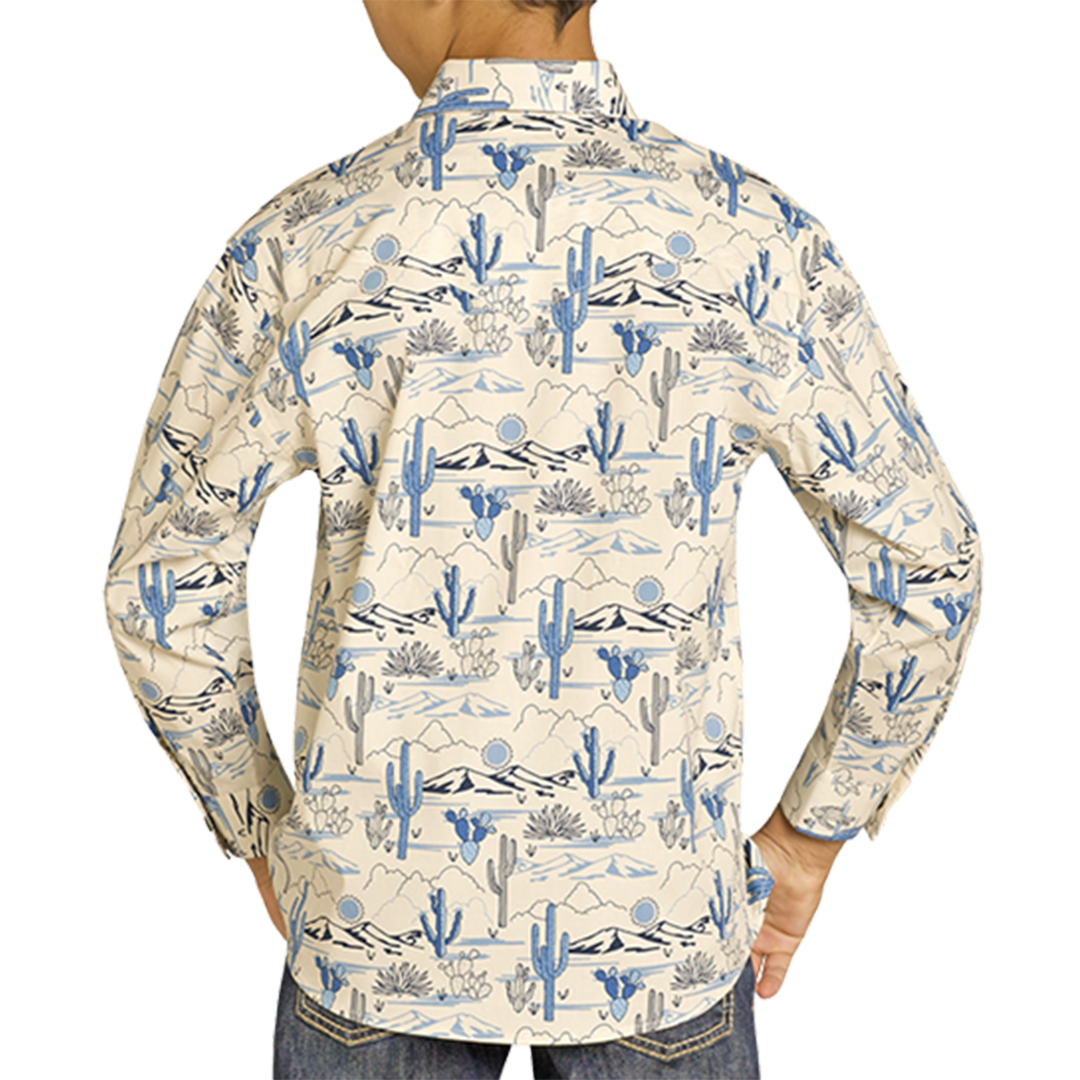 Rock & Roll Denim Boys' Cactus Print Long Sleeve Snap Shirt