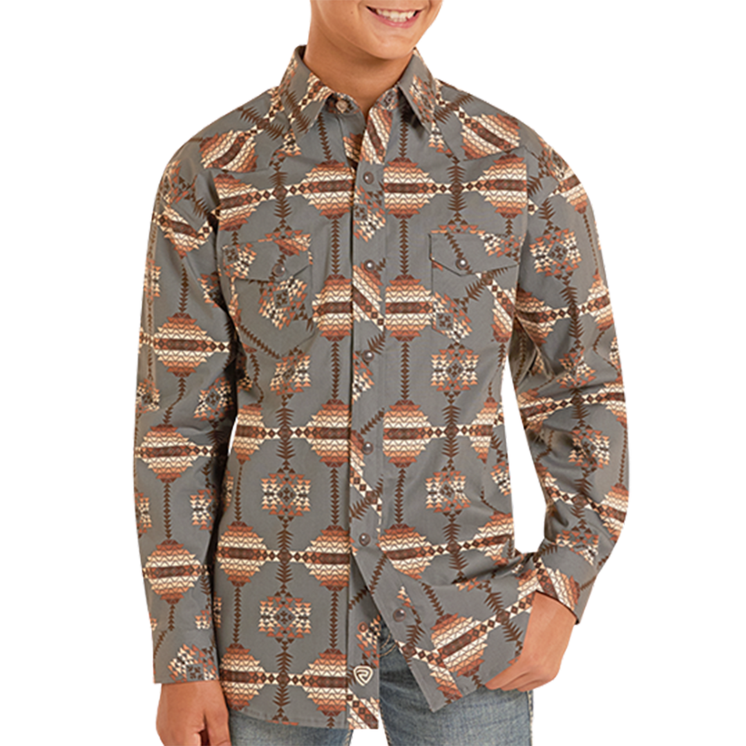 Rock & Roll Denim Boys' Aztec Long Sleeve Snap Shirt