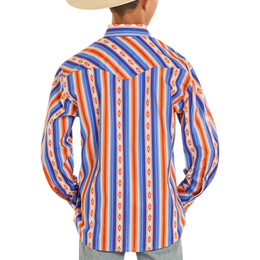 Chemise à boutons-pression manches longues Rock & Roll Denim pour garçons, motif aztèque