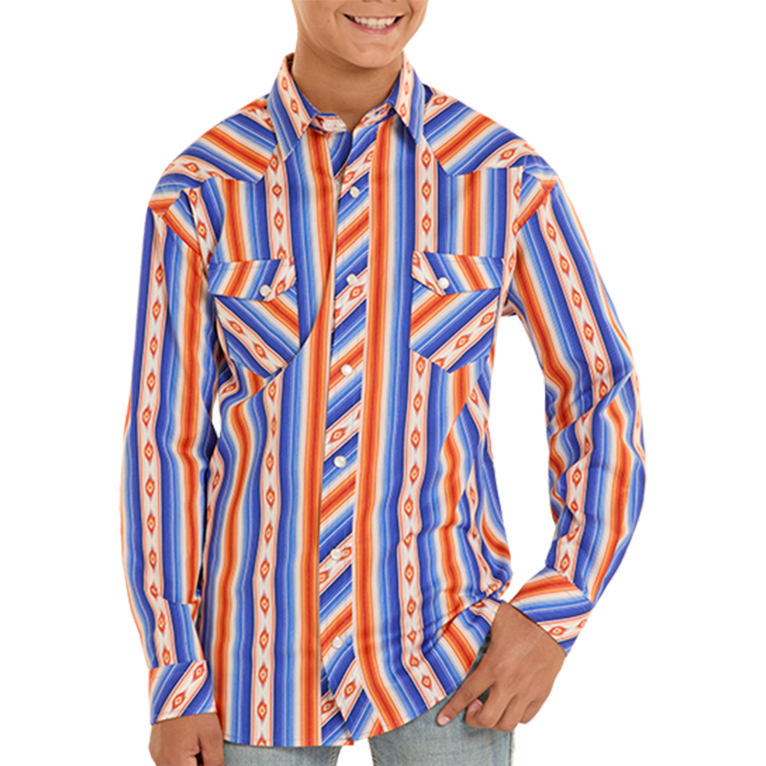 Chemise à boutons-pression manches longues Rock & Roll Denim pour garçons, motif aztèque