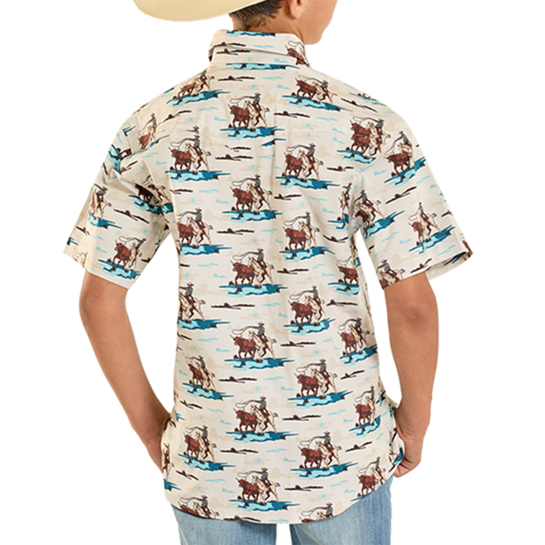 Chemise à boutons-pression manches longues Rock & Roll Denim pour garçons, motif aztèque