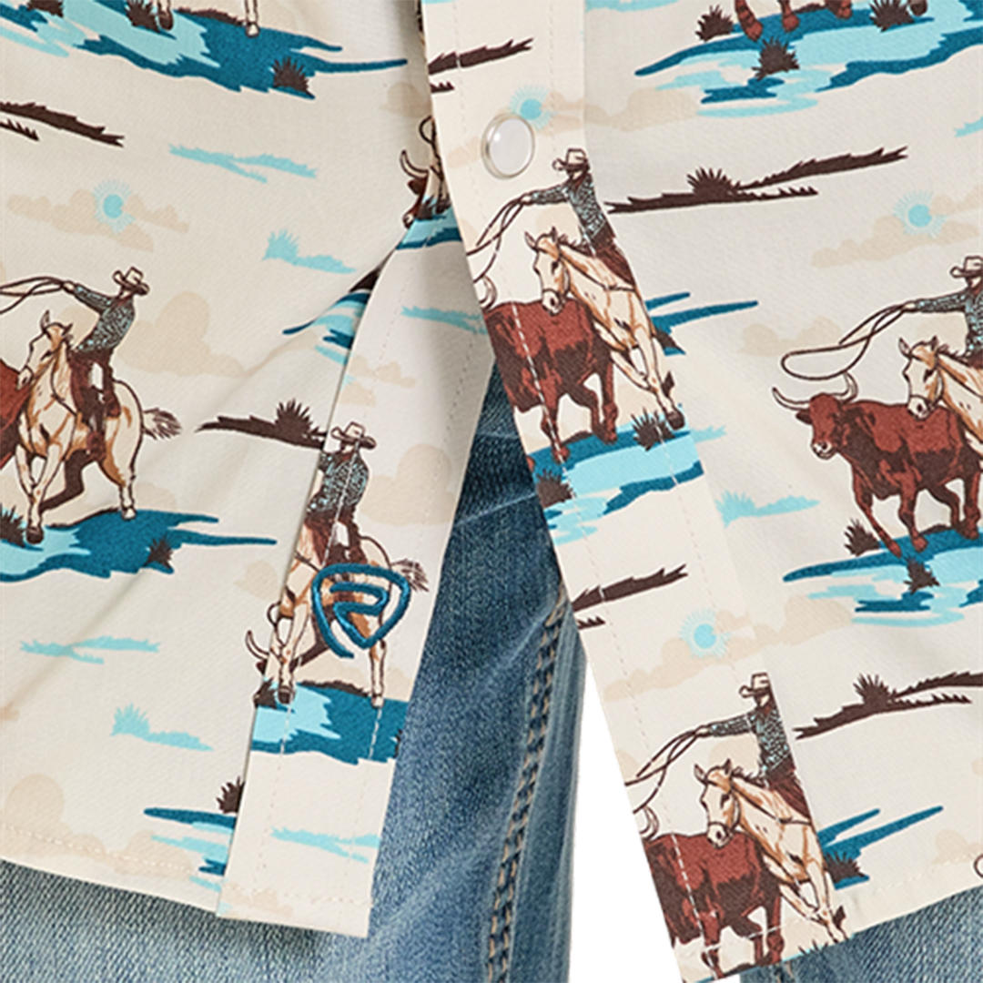Chemise à boutons-pression manches longues Rock & Roll Denim pour garçons, motif aztèque