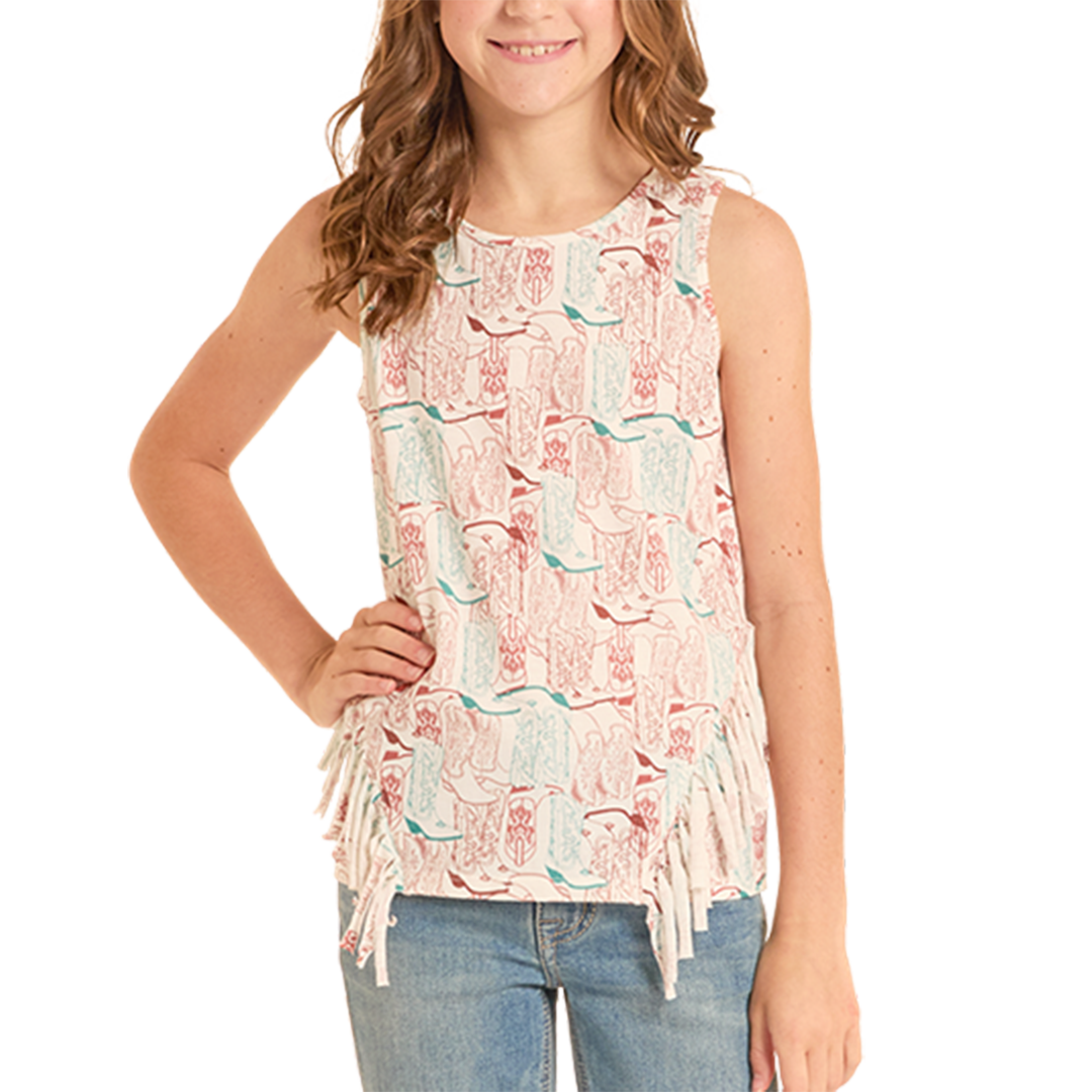 T-shirt à franges et imprimé bottes de cow-boy Rock & Roll Denim pour filles