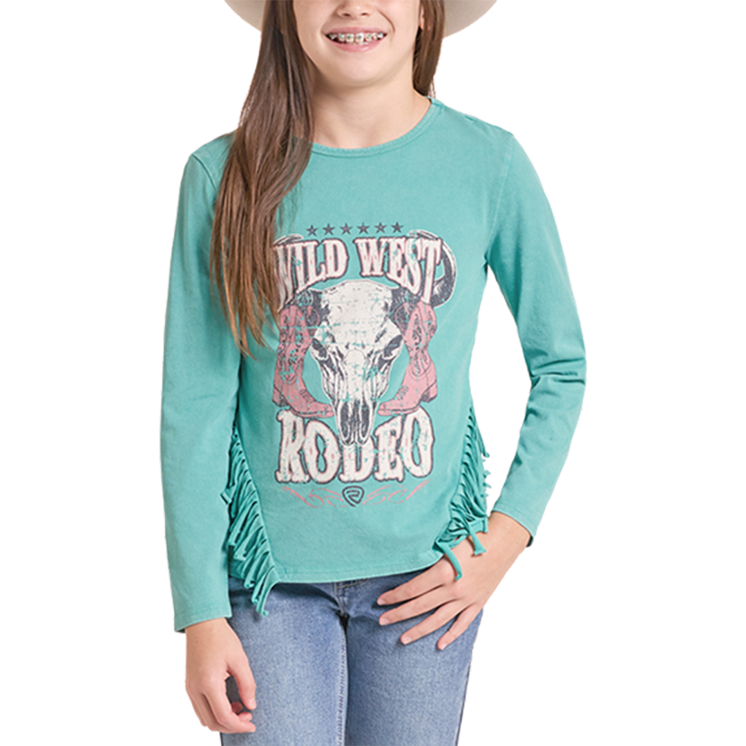 T-shirt à manches longues à franges imprimé Wild West Rock & Roll Denim pour filles