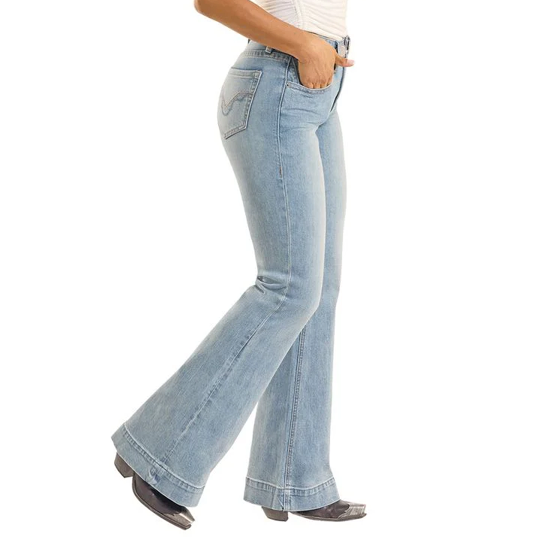Jean bootcut Rock & Roll Denim pour femme avec motifs aztèques et entrecroisés