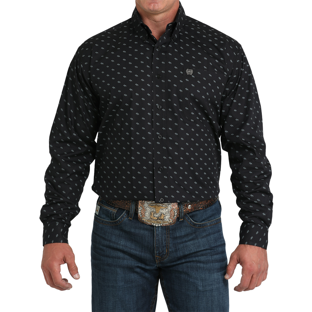 Cinch Men's Deer Print Long Sleeve Button-Down Shirt