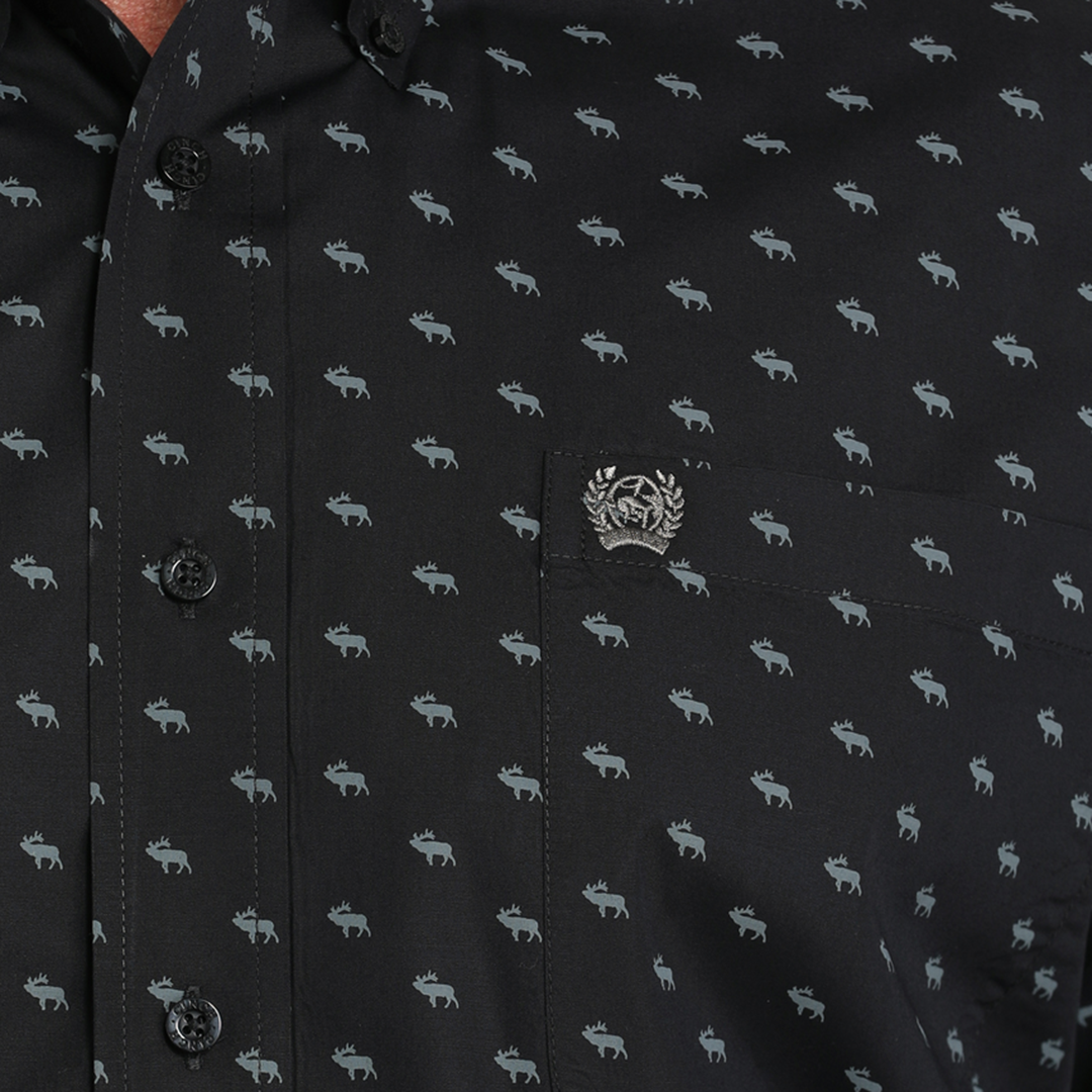 Cinch Men's Deer Print Long Sleeve Button-Down Shirt