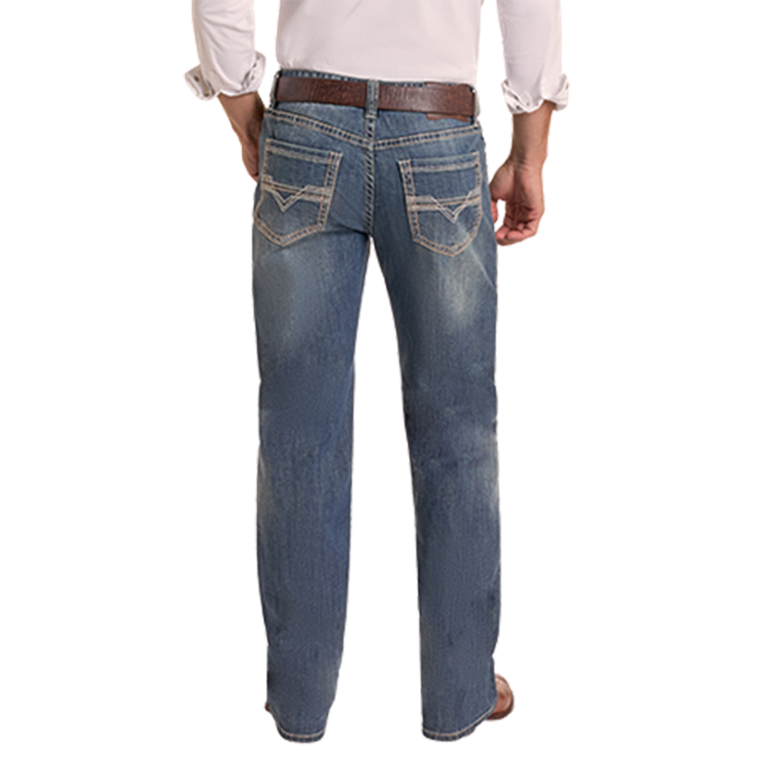 Rock & Roll Denim Men's Two Tone Embroidered Straight Jeans