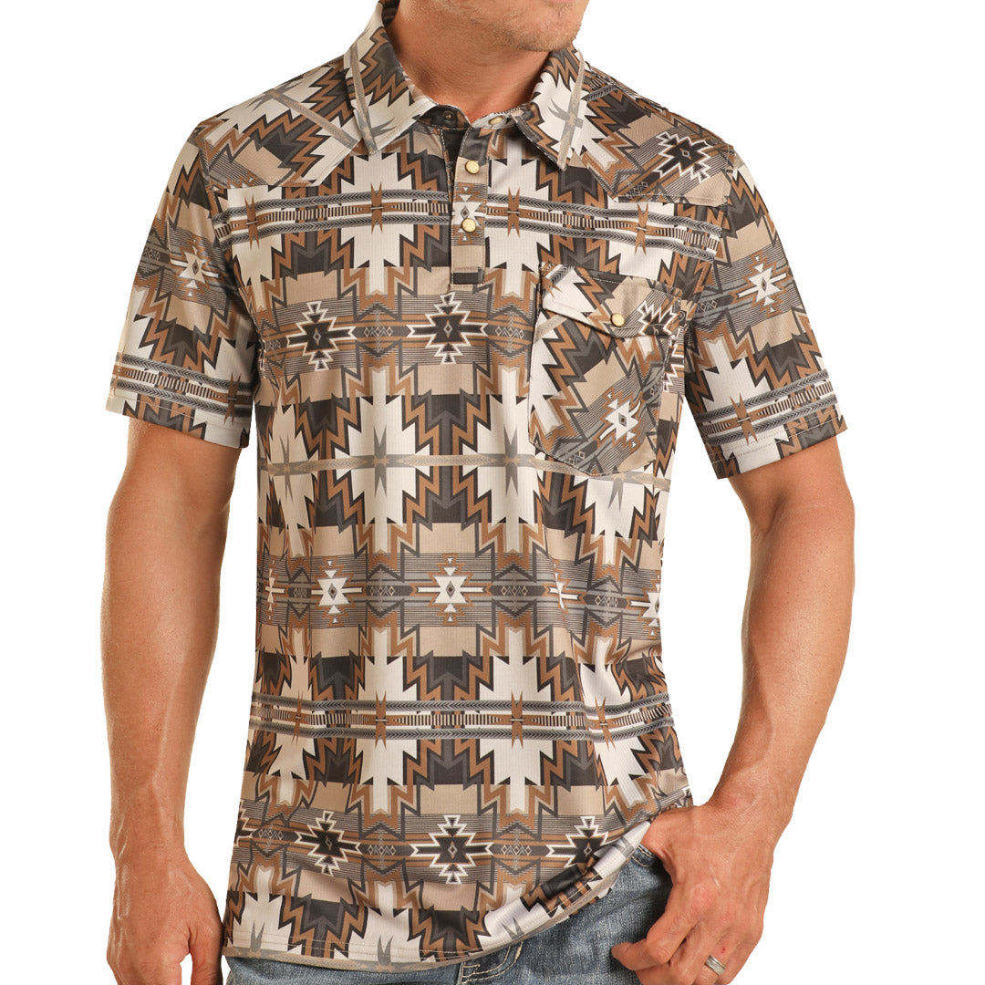 Rock & Roll Cowboy Men's Aztec Print Polo