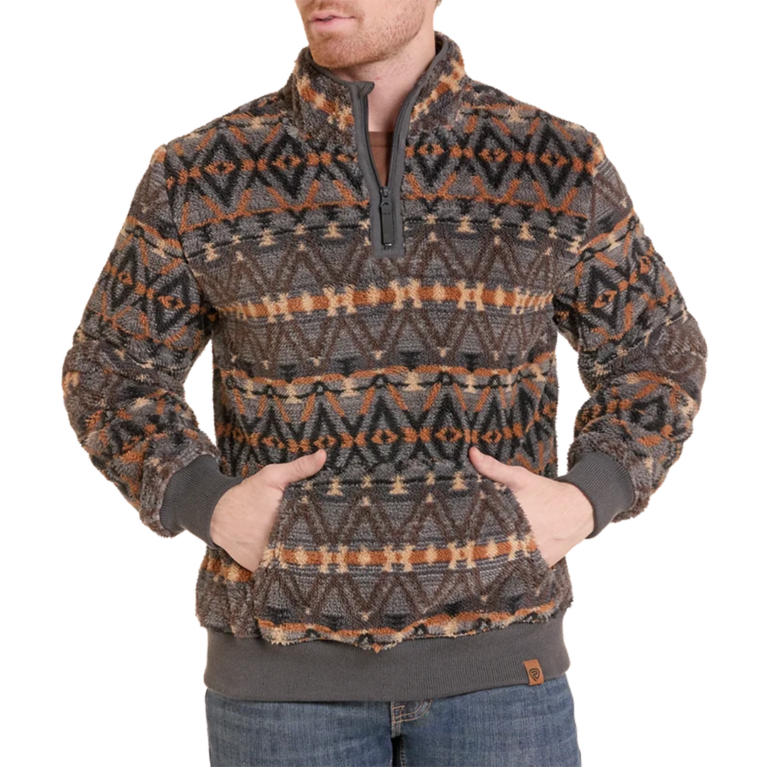 Rock & Roll Denim Men's Elaborate Aztec Quarter Zip Plush Pullover