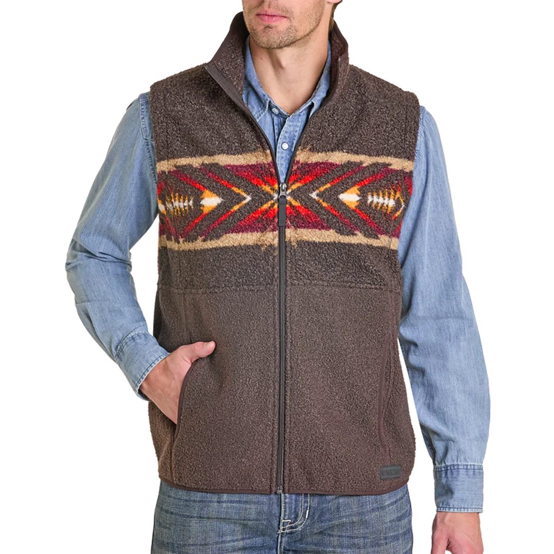 Rock & Roll Denim Men's Aztec Border Teddy Zip Vest