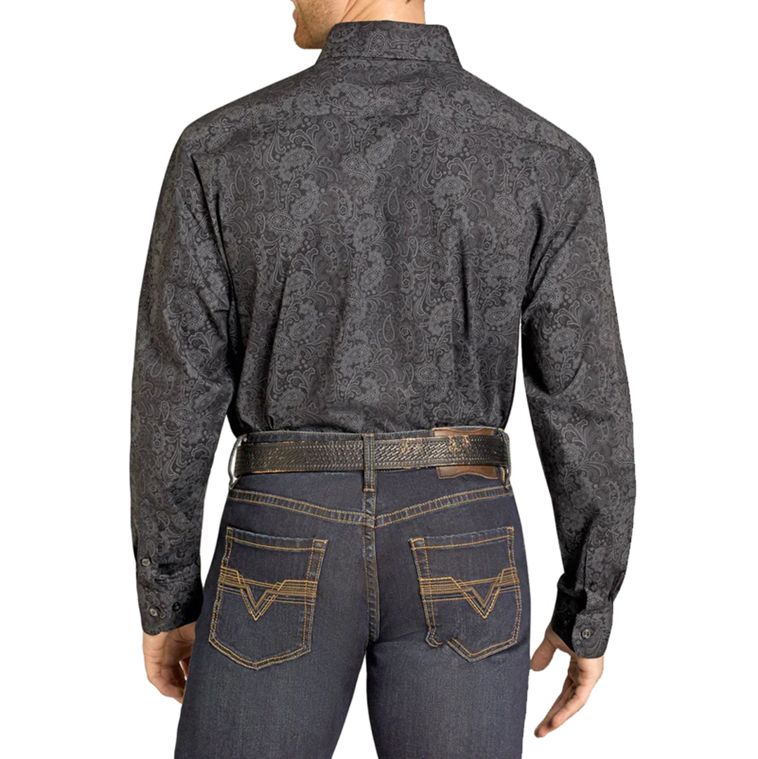 Chemise boutonnée à manches longues pour homme en jean imprimé cachemire Rock & Roll