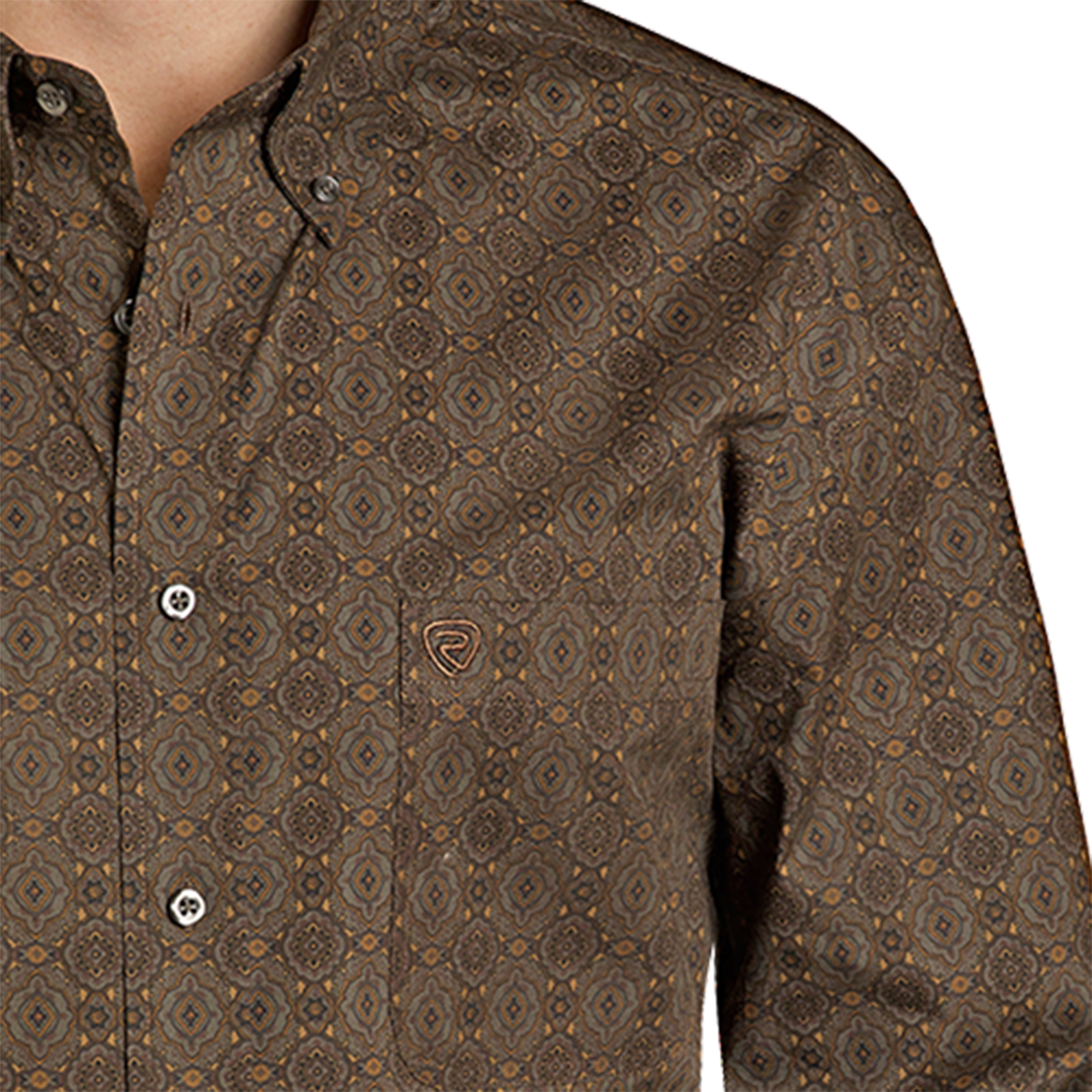 Rock & Roll Denim Men's Medallion Print Long Sleeve Button Shirt