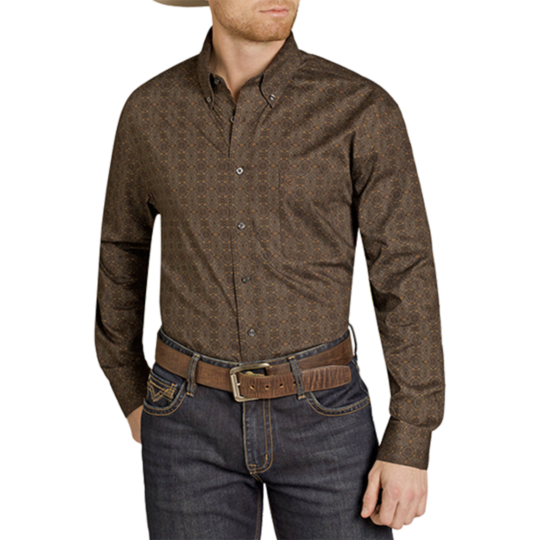 Rock & Roll Denim Men's Medallion Print Long Sleeve Button Shirt