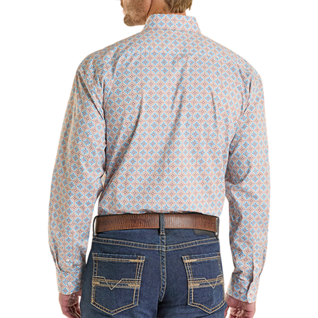 Rock & Roll Denim Men's Medallion Print Long Sleeve Snap Shirt