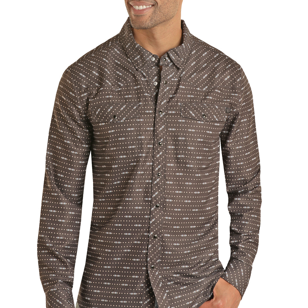 Rock & Roll Cowboy Men's Geo Print Snap Shirt In Black