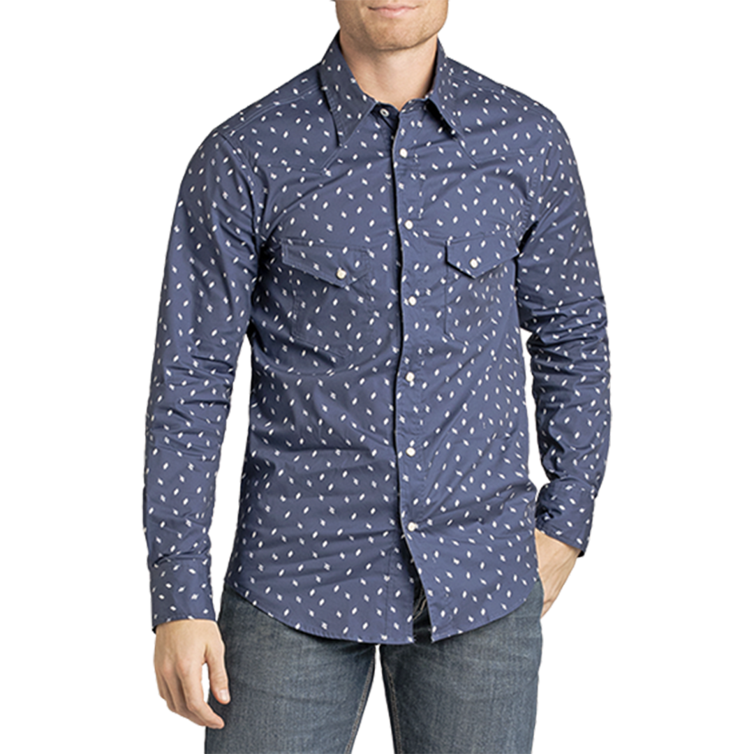 Rock & Roll Denim Men's Geometric Print Long Sleeve Snap Shirt